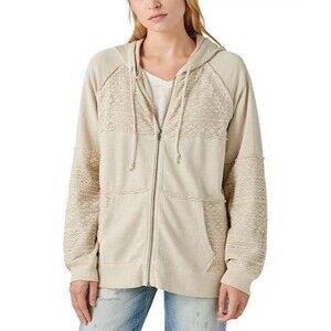 Lucky Brand Women's Lace Accent French Terry Full Zip Hoodie Jacket Size Large